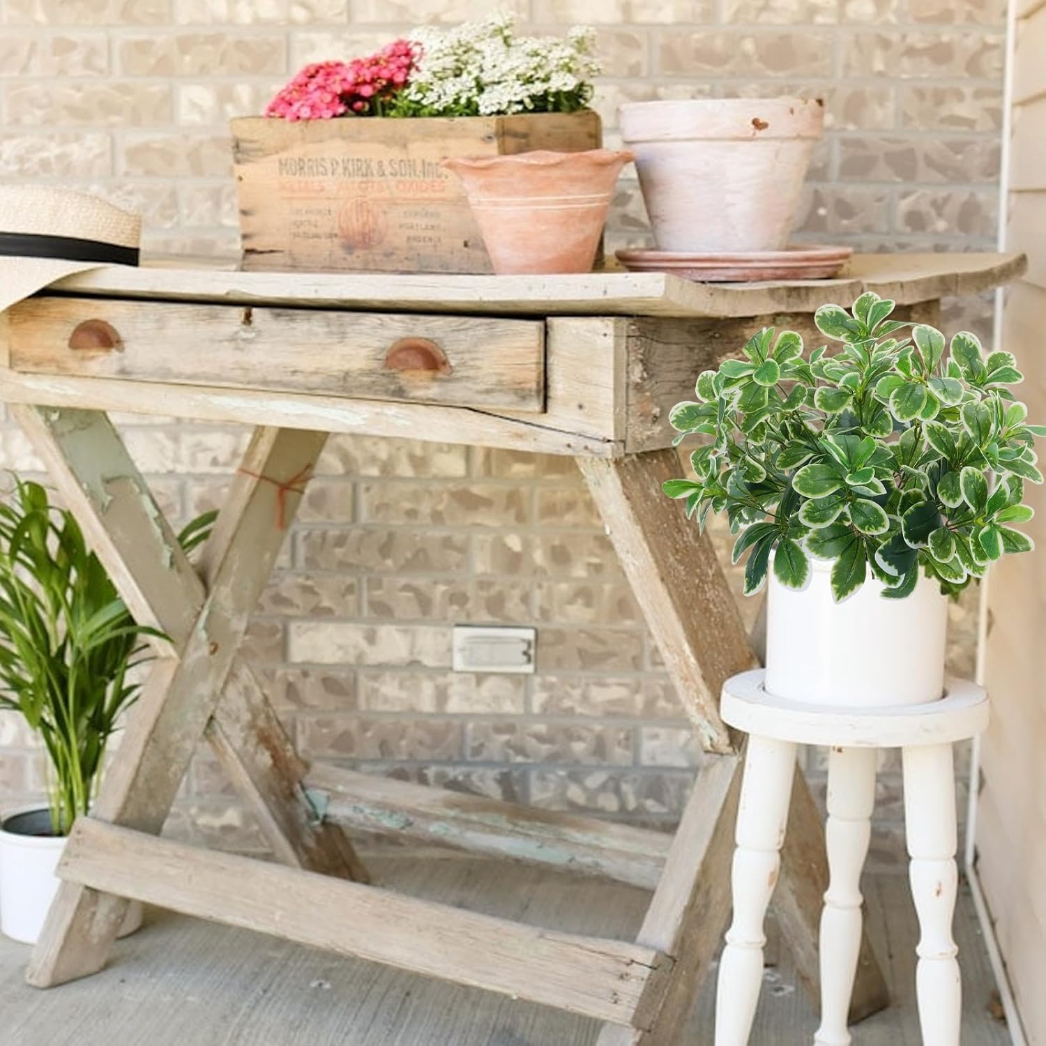 GTIDEA Artificial Shrubs Silk Green Greenery Outdoors Faux Plants Real Touch Green Leaves with Stems Fake Bushes Schefflera for Home Decor Indoor Garden Front Proch Office Table Wall Decor 2pcs - Image 8