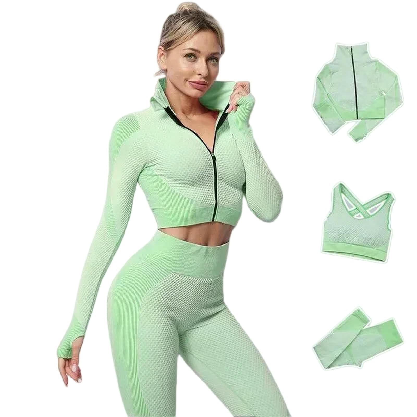 Shapewear bezszwowy zestaw do jogi z długim rękawem, damski strój sportowy, do studia fitness, odzież do biegania, 3 sztuki