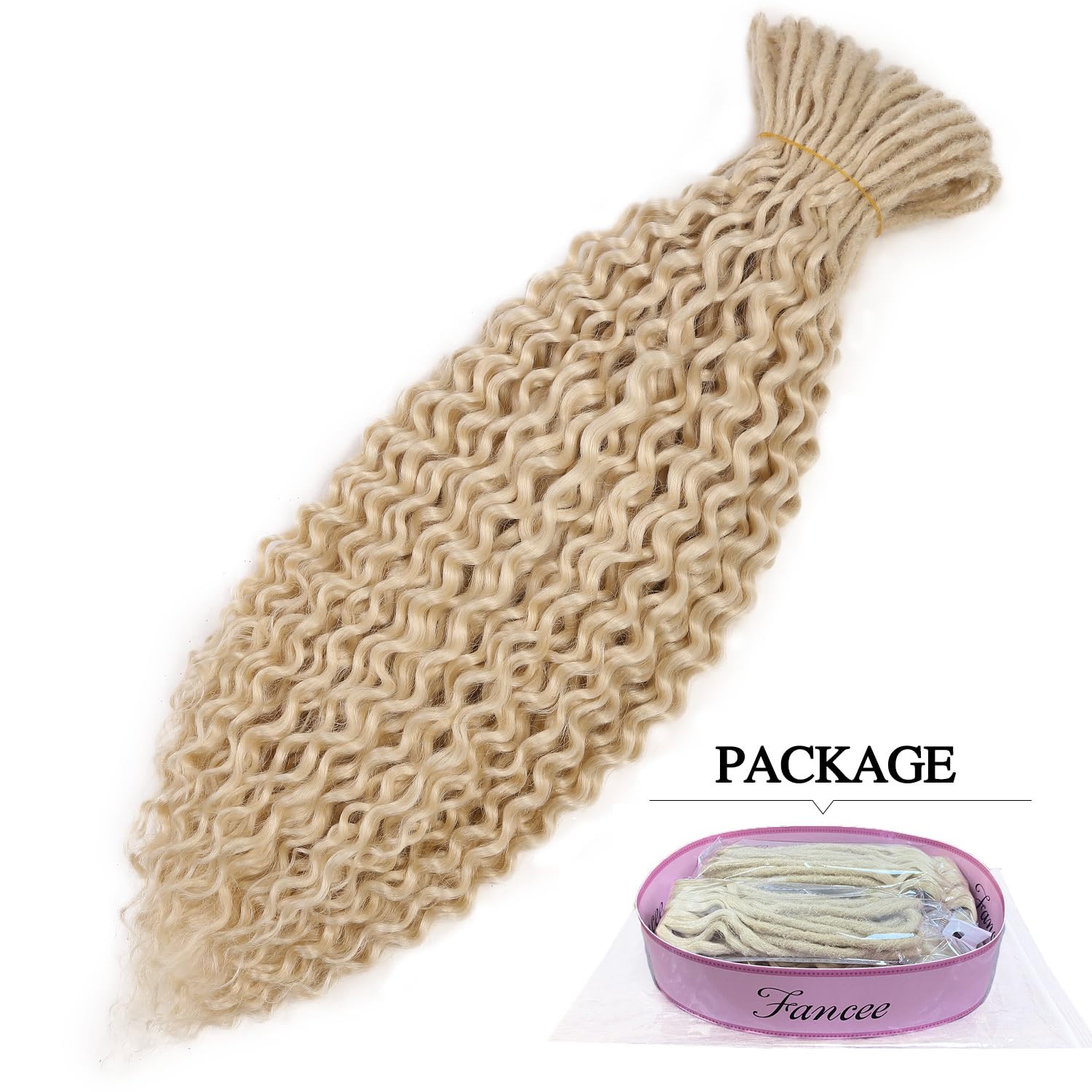 FANCEE DE Dreadlock Extensions Blonde Synthetic Wavy Double Ended Dreads with Curly Ends 20 Strands Handmade Crochet Dreads Soft Dreadlock Hair Extensions for Women 24 inches