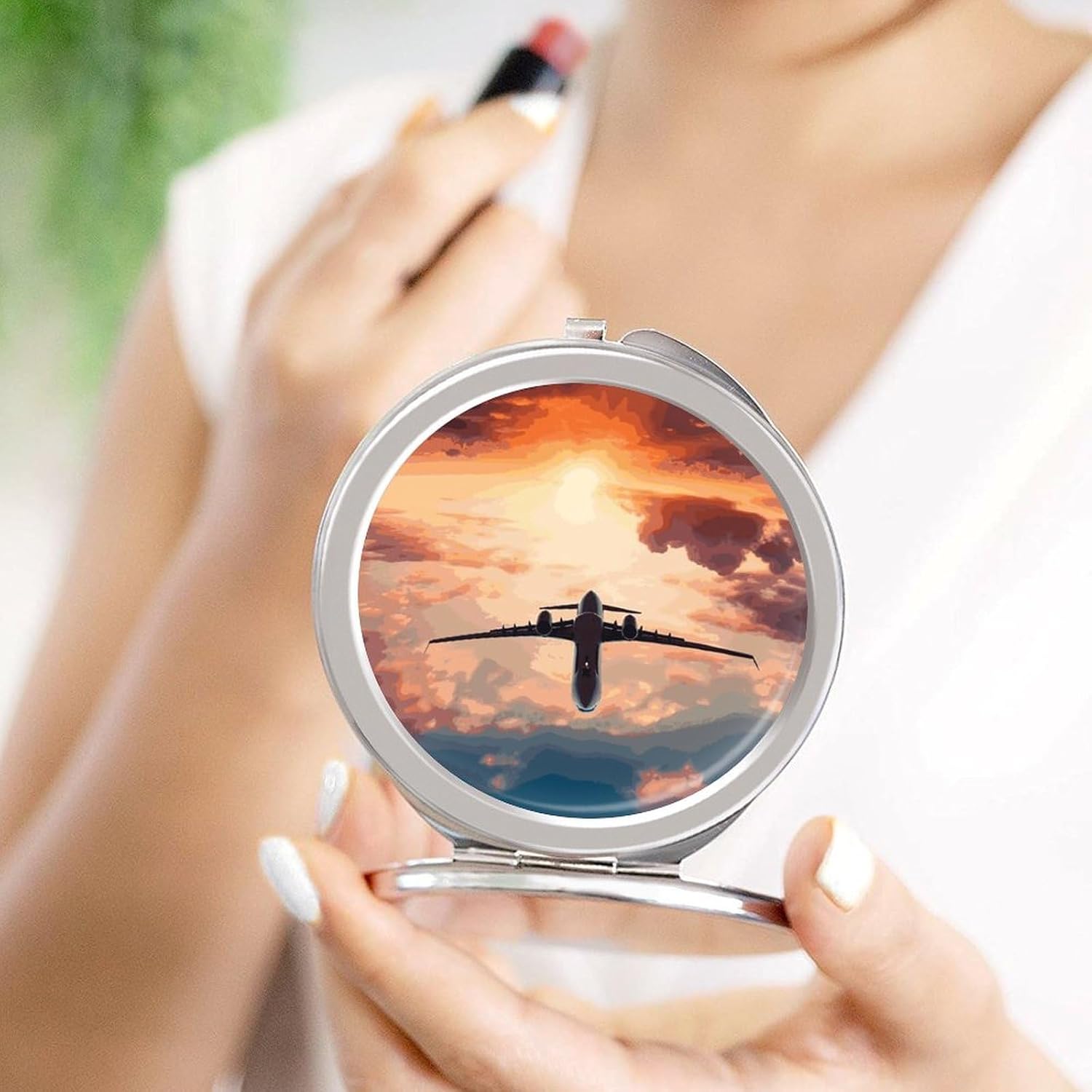 Airplane Sunset Sky Travel Makeup Mirror,Compact and Portable Makeup Mirrors with Mirror Cover,Pocket Mirror for Home, Hair Salon and Beauty Shop image 4