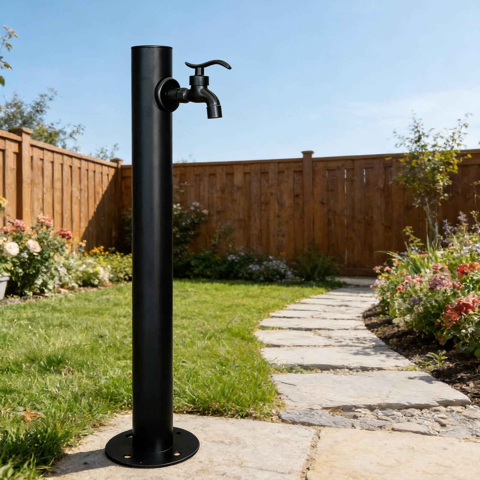 Colonne d'eau de jardin autoportante, poteau de robinet extérieur en acier inoxydable avec robinet pour terrasse, arrière-cour et irrigation de jardin