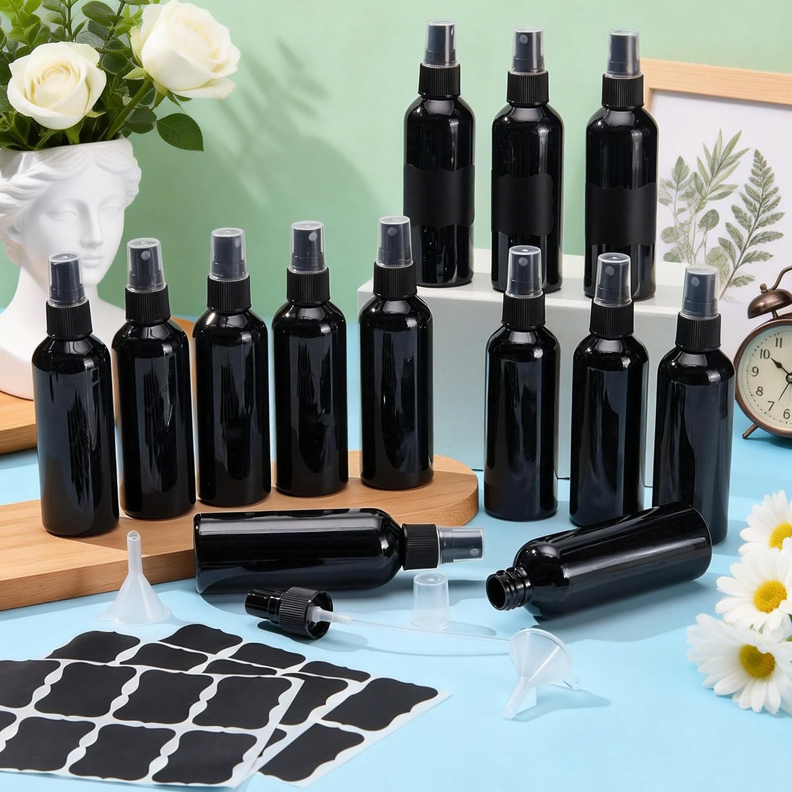80 flacon Pulvérisateur Noir Vide Flacon Pulvérisateur Vide en Plastique de 100 ml Vaporisateur Portable Rechargeable avec Bouchon Flacon de Voyage pour Parfums Produits de Beauté