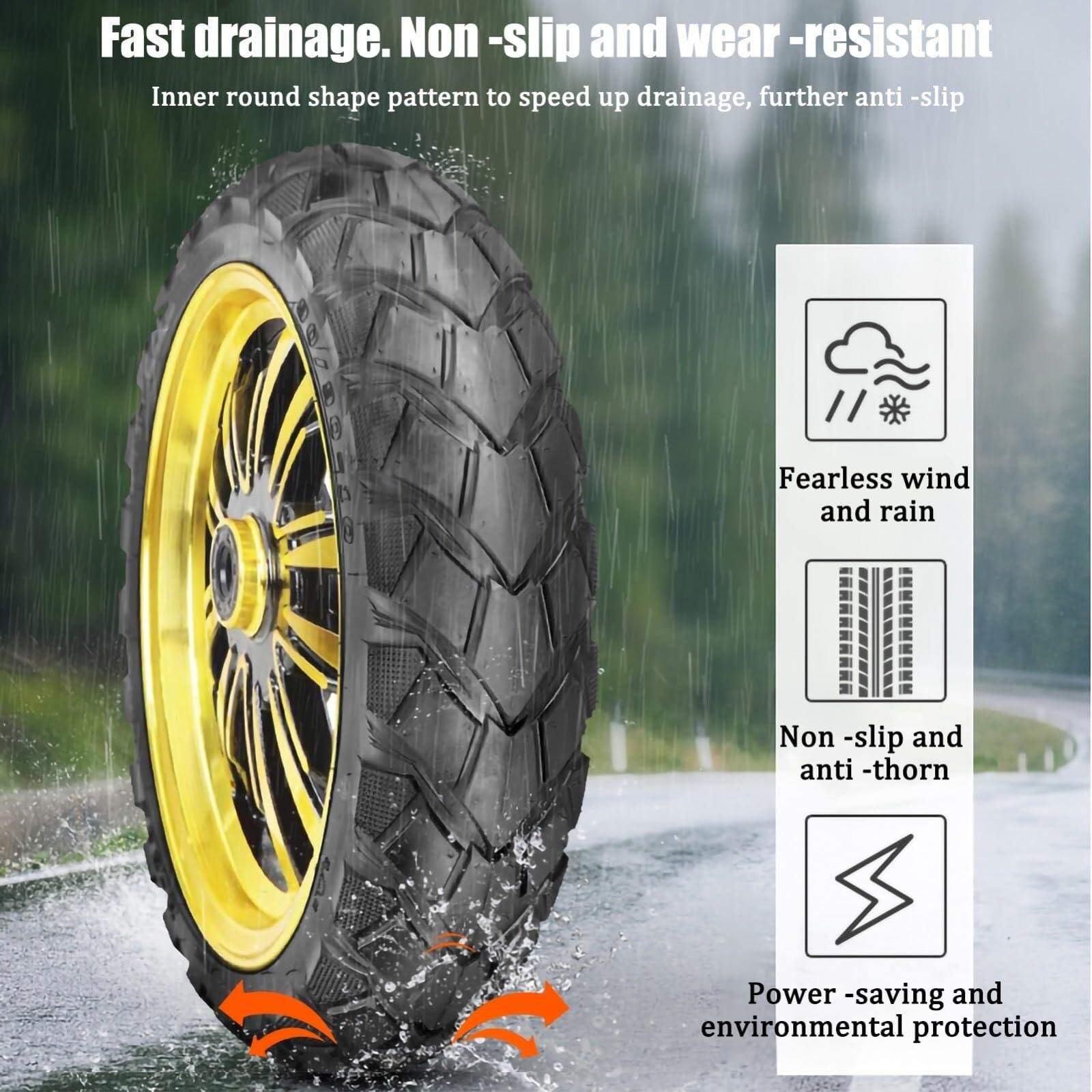 3.50-10 Pneu Trottinette Tubeless 3.50/10 avec Profil Tout-Terrain pour Jantes 10 Pouces avec 3 50 10 8PR 57J 520lbs Double Ajustement 90/90-10
