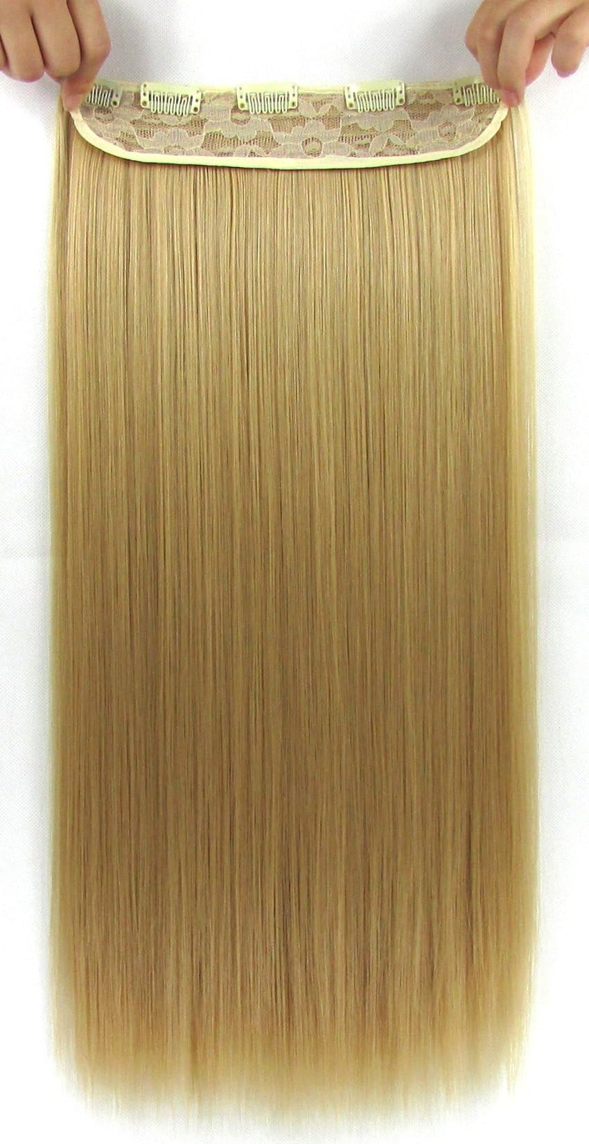 Beaute Galleria 22 Inches Straight Half Head Clip In Synthetic Hair Extensions Cosplay Hairpiece for Women (Golden Blonde)