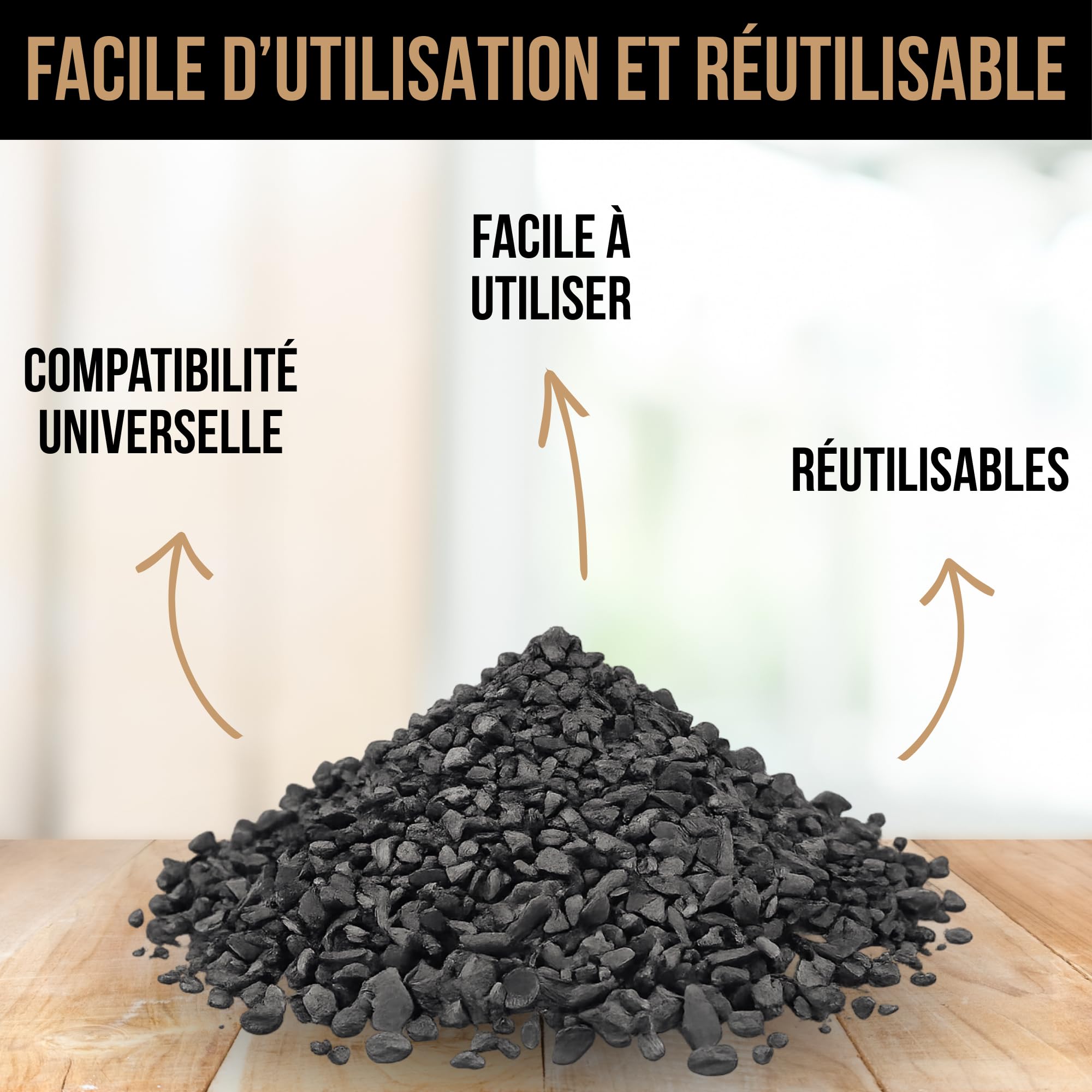 KHOOL - Charbon Actif Granulés 2,5L - Charbon de Bambou Filtration Aquarium et Air - Granules Absorbantes Haute Capacité - Purification Eau Bassin et Filtre - Format Économique - Origine France