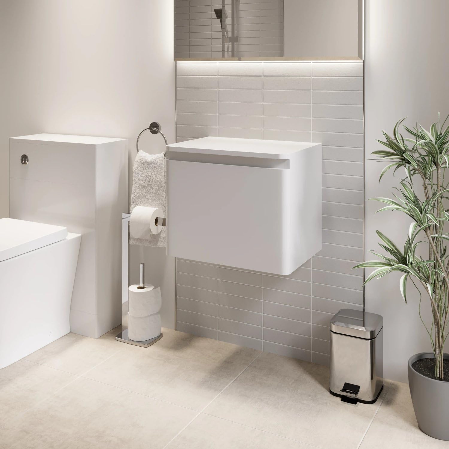 Affine® Forma 500mm Bathroom Vanity Unit Wall Mounted Storage Cabinet Cupboard Furniture Cloakroom, Soft Close Drawer, White Gloss, No Basin
