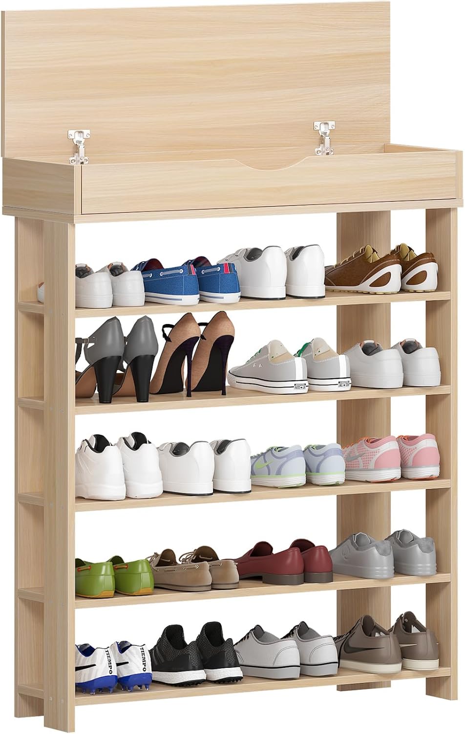 SogesGame 5-Tier Shoe Rack 29.5inch Wooden Shoe Storage Shelf Shoe Organizer for Entryway,Maple,L24-MP-S8-US