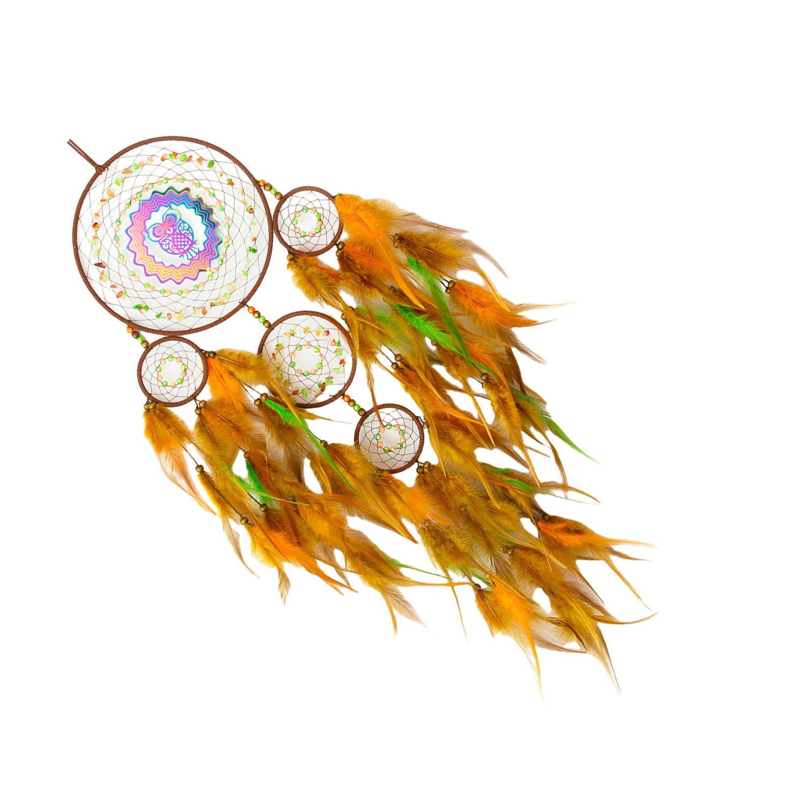 Nucelit 3D Rotating Colorful Owl Dreamcatchers Windchimes with Mystical Elegant Designs Feathered Ornament Wall Hanging Decors Hanging Windchimes
