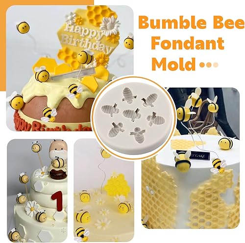 Miniatura 4 de Sijiangmold Bumble Bee - Moldes de silicona para fondant para cupcakes, decoración de pasteles, pasta de goma de mascar de polímero de caramelo