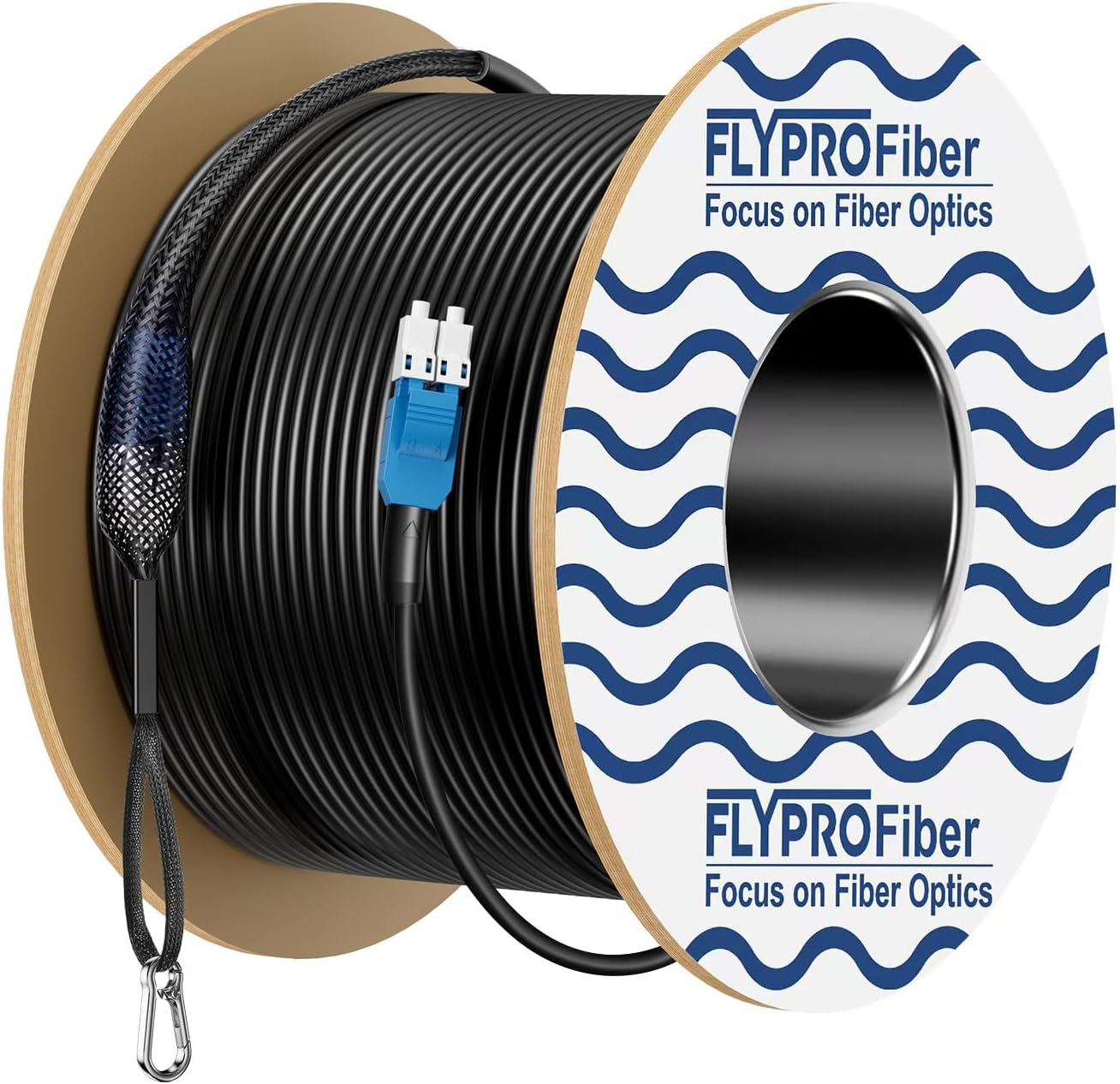 FLYPROFiber- 100m/328ft OD-5mm Outdoor Fiber Optic Cable, OS2 Armored LC to LC Uniboot, Duplex Single Mode Fiber Cable, Direct Burial, 9/125um with Pulling Eye Kit, Industrial TPU