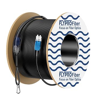 FLYPROFiber- OD-5mm OS2 LC to LC Outdoor Armored Fiber Patch Cable, Single Mode Fiber Optic Cable, Industrial TPU Uniboot LC with Pulling Eye Kit Installed, 1G/10G 9/125um Duplex, 50m/164ft