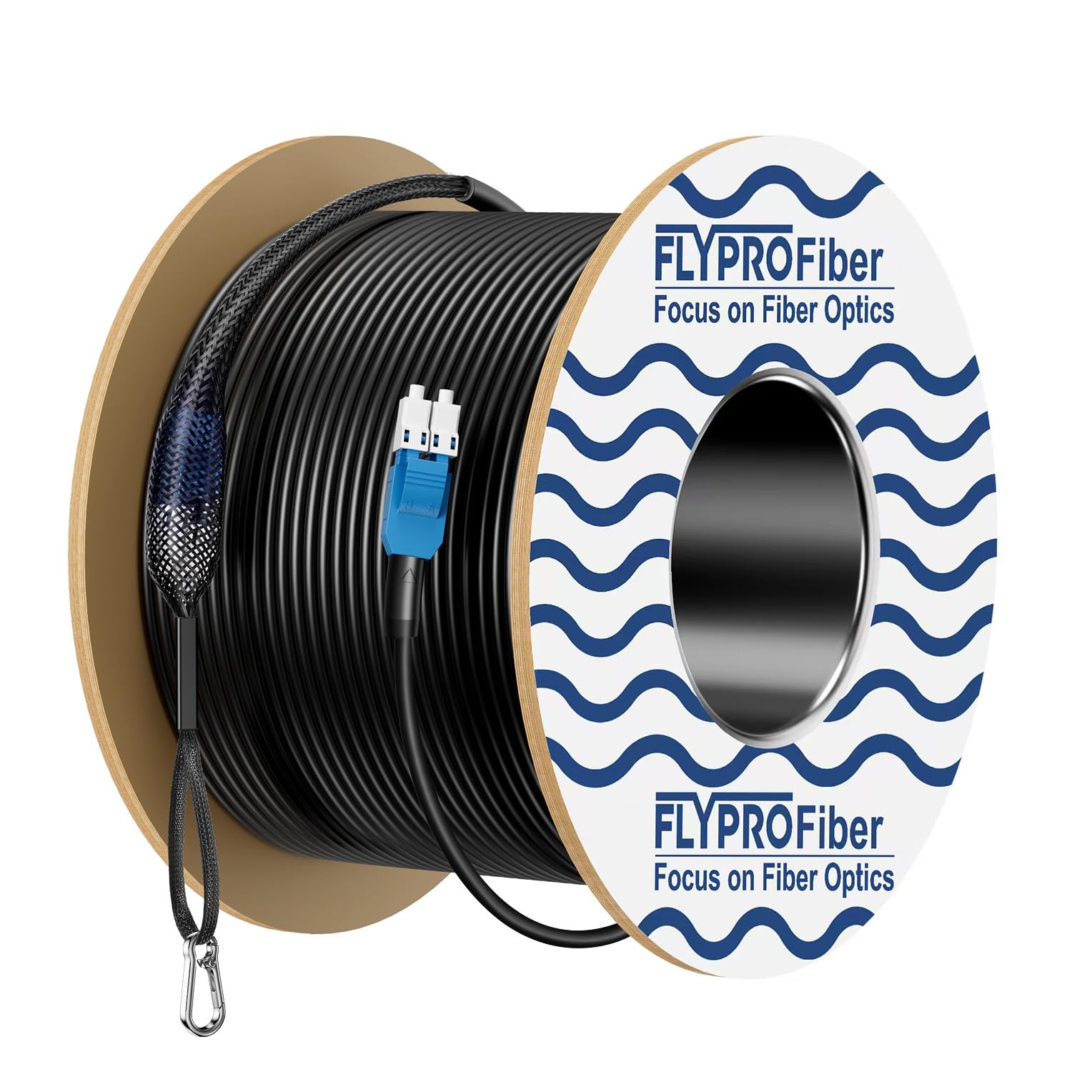 Photo 1 of FLYPROFiber- OS2 Outdoor Armored Fiber Cable, Uniboot LC to LC Duplex Single Mode Fiber, Industrial TPU with Pulling Eye Kit Installed on one end, 1G/10GB 9/125 um, OD-5mm, 200M/656ft