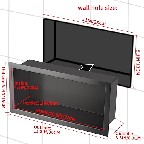 Miniatura 2 de Nicho de ducha de acero inoxidable cepillado de 12 x 6 pulgadas, organizador de ducha empotrado, inserto de estante de baño para instalación de