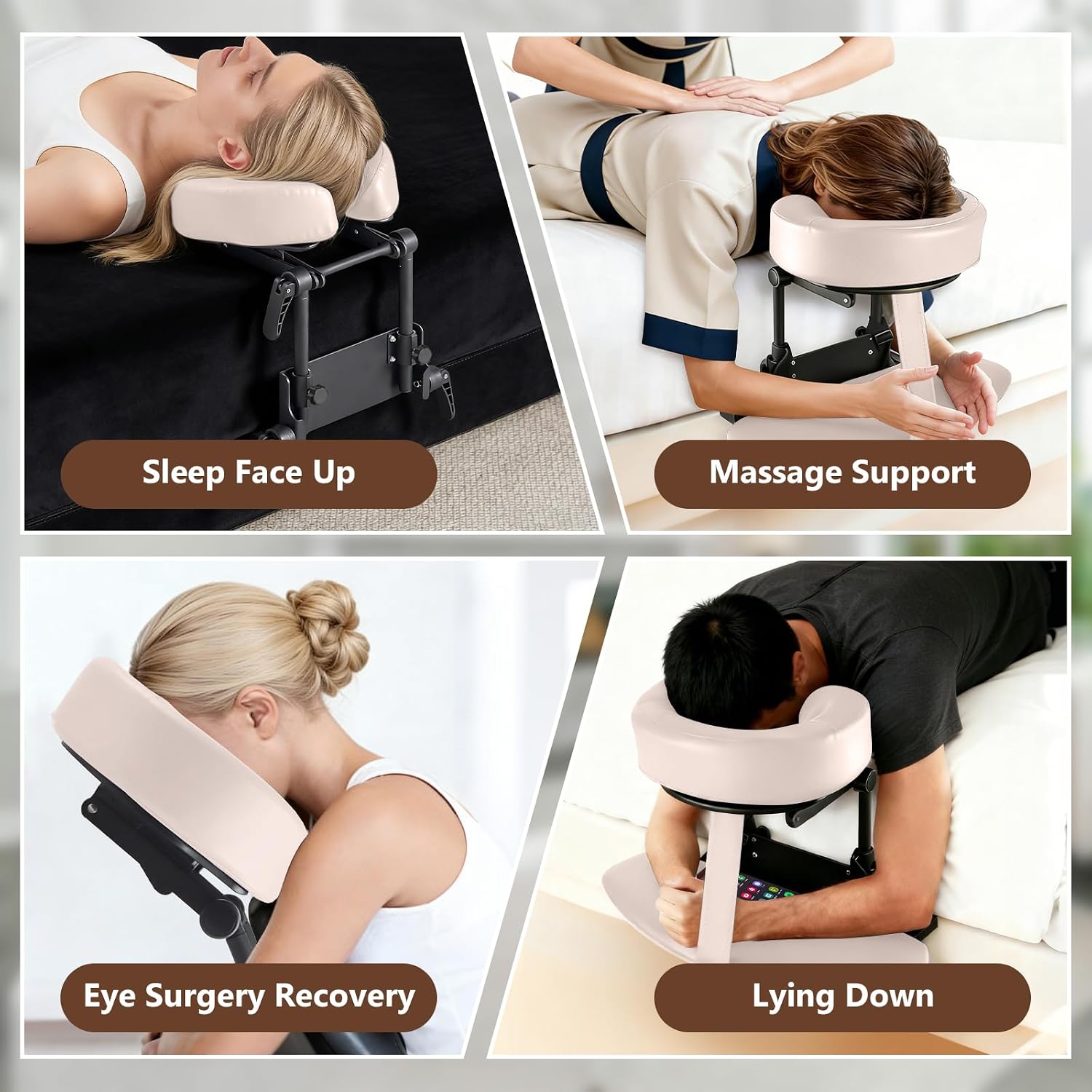 Kalolary Massage Headrest for Bed, Adjustable Massage Face Cradle with Armrest at Home, Portable Massage Table Kit for Sleeping Mattress, Face Down Pillow After Eye Surgery(Beige)