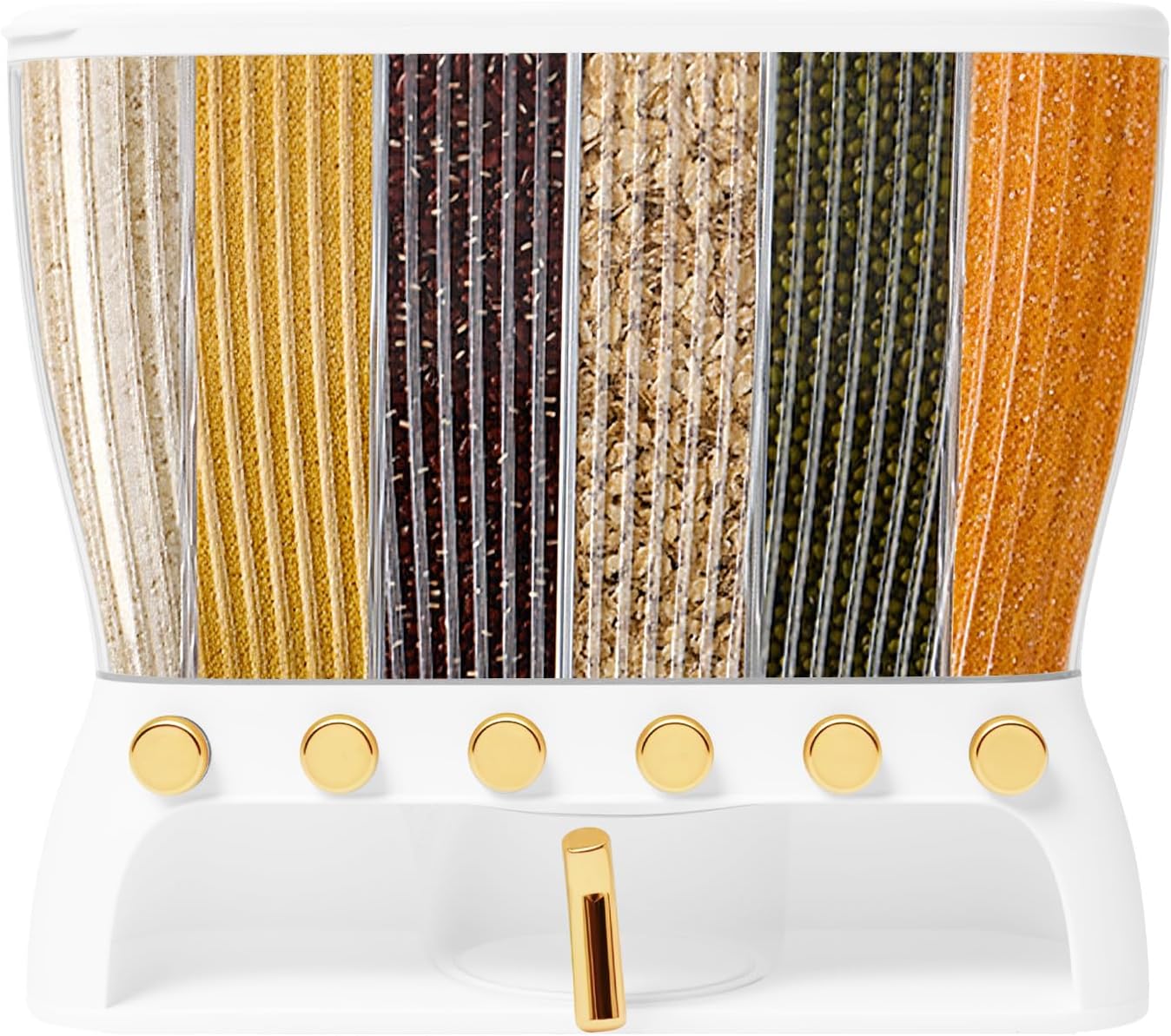 Dry Food Dispenser, Countertop 6Grid Cereal Dispenser, Rice dispenser 22 pounds, Kitchen Storage with Rice Hopper, for Flour, Sugar, Cereals, Nuts, Beans, Coffee