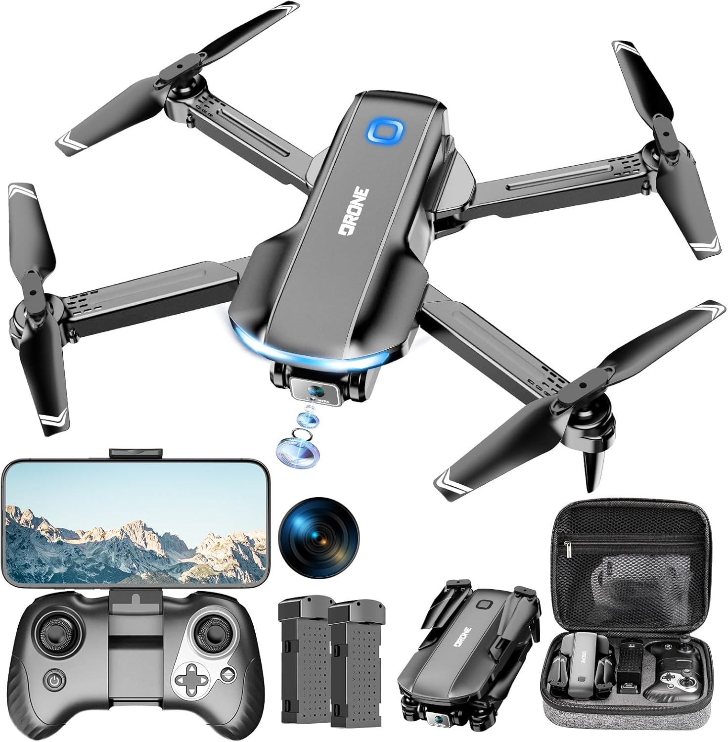 Drone with Camera 1080P HD FPV Foldable Drone for Adults and Beginners, RC Quadcopter with Gravity Control, One Key Take Off/Land, Optical Flow Positioning, 360° Flip, 3 Speed Mode, Waypoint Fly Grey