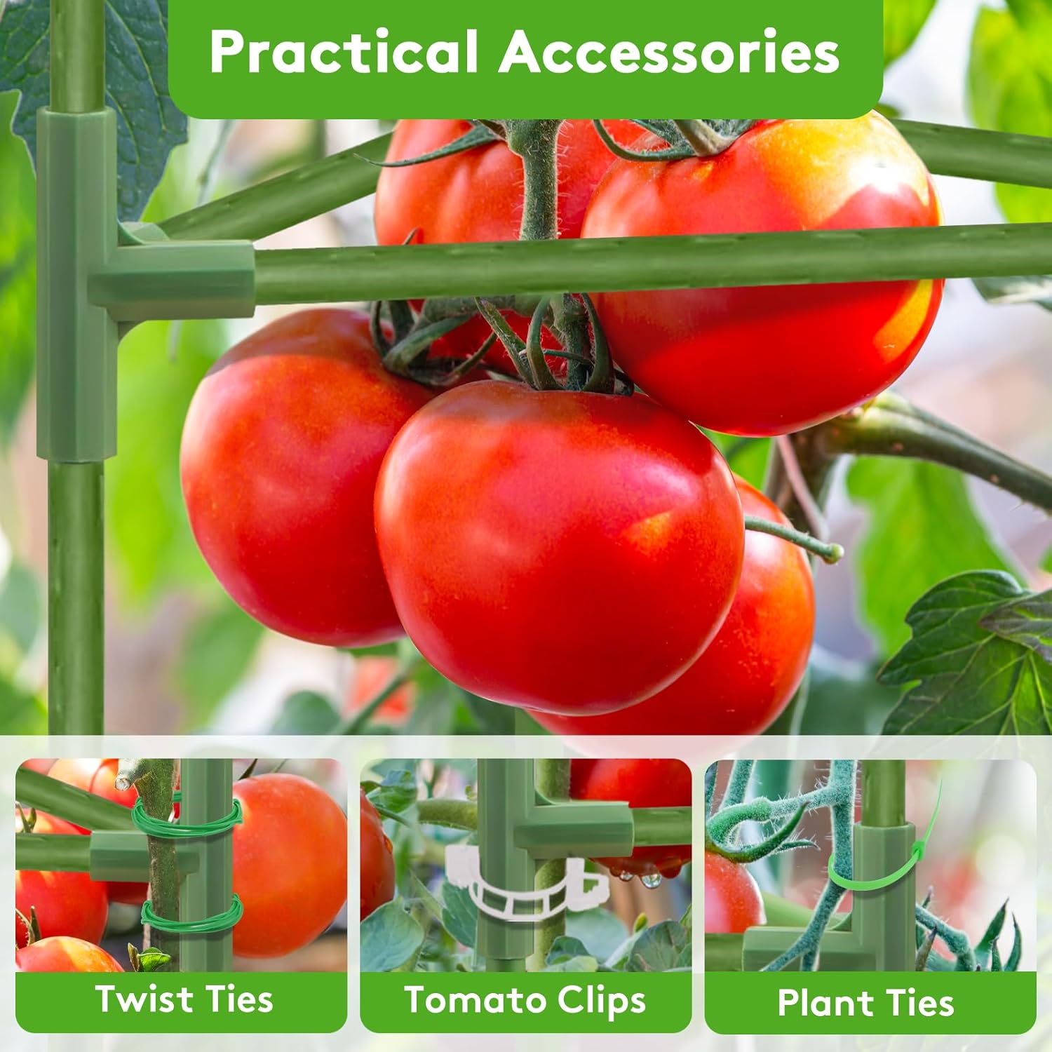 3 Pack Tomato Cage with 10 Gallon Grow Bags, 48" Height Adjustable Tomato Trellis with 65Ft Twist Tie, Heavy Duty Tomato Cages for Garden Flowers Vegetables Climbing Plants