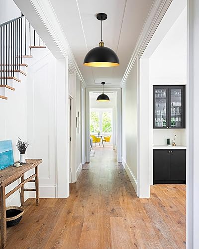 Miniatura 7 de Paquete de 2 lámparas colgantes de cúpula negra, luces colgantes vintage de 11.8 pulgadas, isla de cocina, lámpara colgante industrial para comedor,