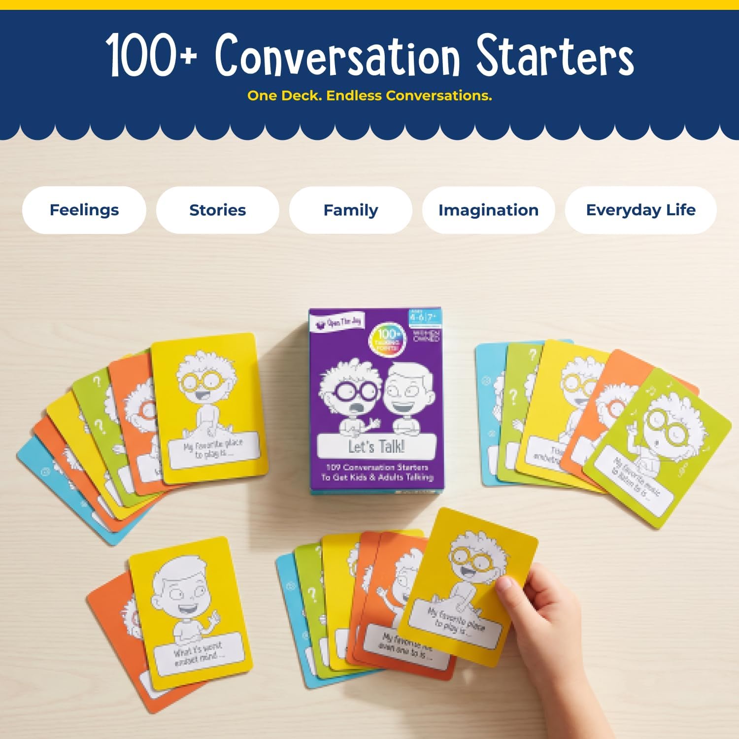 Open The Joy Let's Talk Conversation Starter Cards for Kids | 100+ Prompts & Questions to Build Emotional Intelligence, Communication, and Social Skills | Fun Family & Classroom Game | Ages 4+ image 2