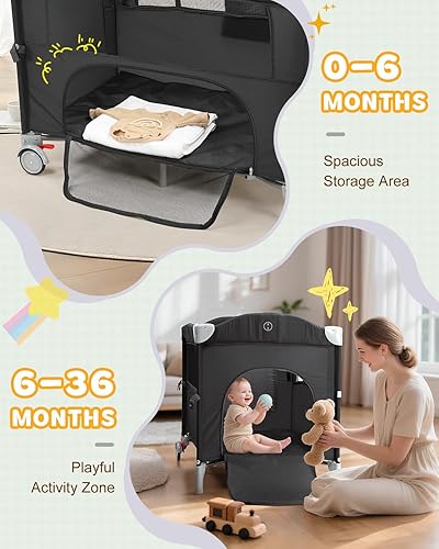 Miniatura 5 de Ktaxon Moisés 5 en 1, Pack and Play, cuna de noche con cambiador de pañales, cesta de almacenamiento espaciosa, mosquitera protectora, barra de