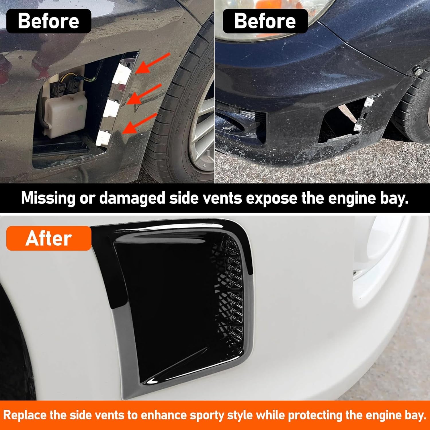 Yumzeco 2PCS Compatible with Subaru Impreza Bumper Corner Cover WRX STI 2008 2009 2010 2011 2012 2013 2014, Replace for 57739FG010 57739FG020 Driver and Passenger Side Impreza Side Vents-Glossy Black