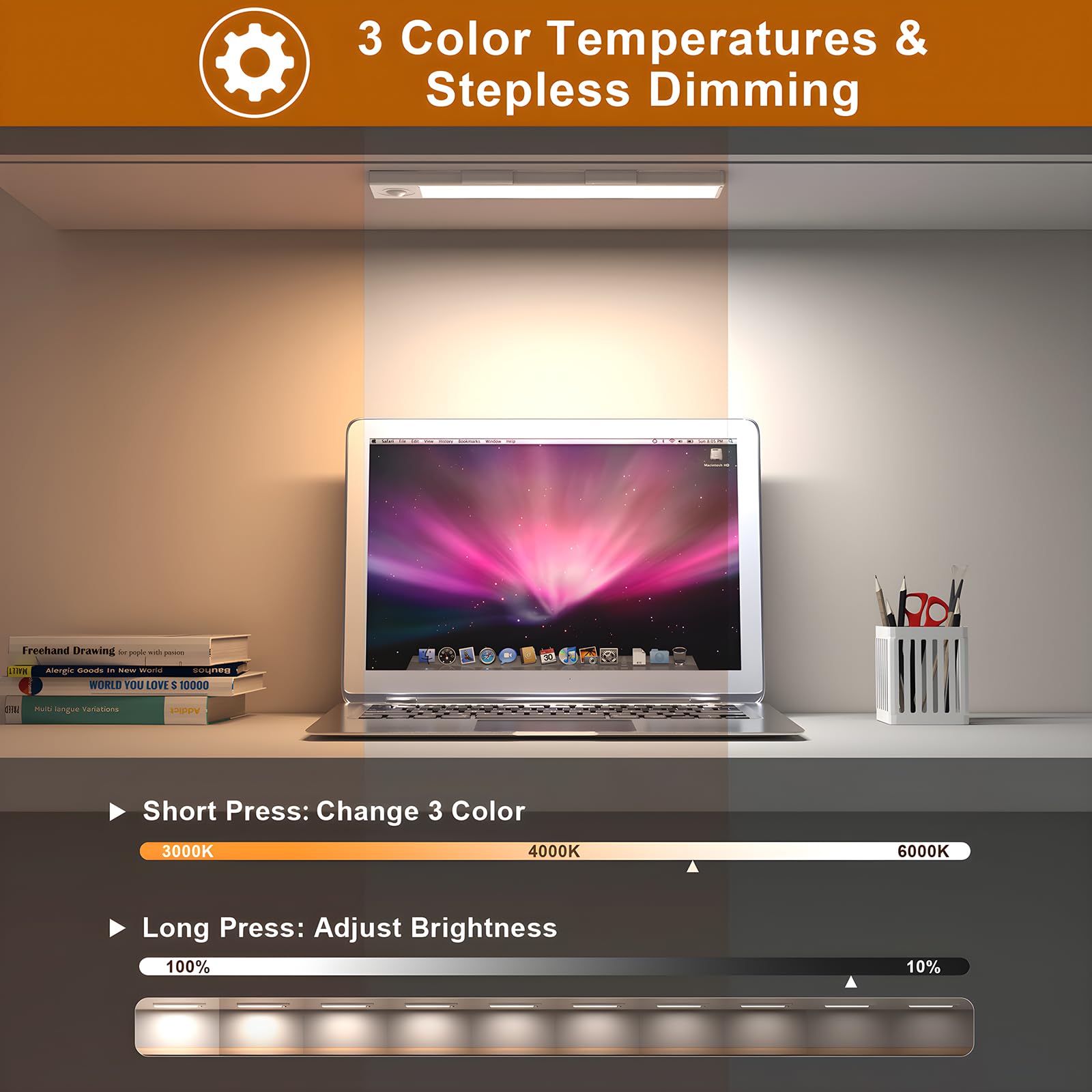 Exsight Under Cabinet Kitchen Lights, 4 Modes 3 Color Temperature Stepless Dimming, LED Motion Sensor Wardrobe Lights - Image 2