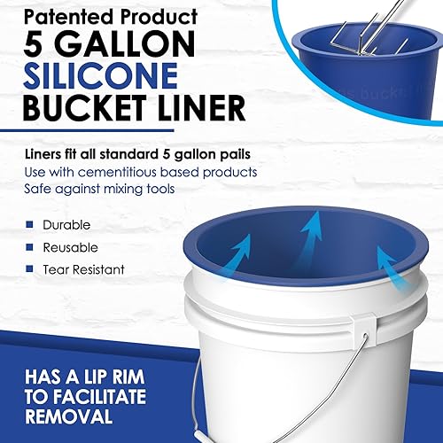 Miniatura 7 de Reusable Silicone 5 Gallon Bucket Liner with Graduated Measurements - Leakproof Thinset, Grout, Concrete Mixing Pail Liner - Heavy-Duty Bucket Saver