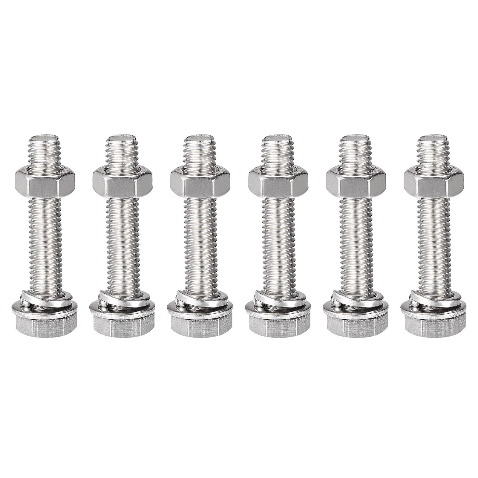 TOP-VIGOR 6Pcs M8 x 40mm Hex Head Screws Bolts, Nuts, Flat & Lock Washers Kits