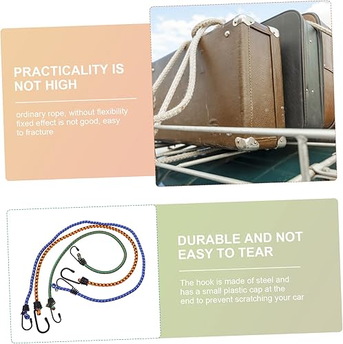 Miniatura 6 de 3 piezas de cuerda de equipaje elástica plana redonda cuerda elástica correa de equipaje apretar la cuerda tensor cinturón pesado gancho bicicleta