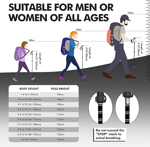 Miniatura 7 de KINGGEAR Walking Sticks - Adjustable Hiking Poles, Trekking Poles with Quick Flip Lock, Lightweight Collapsible, Durable 7075 Aluminum, Natural