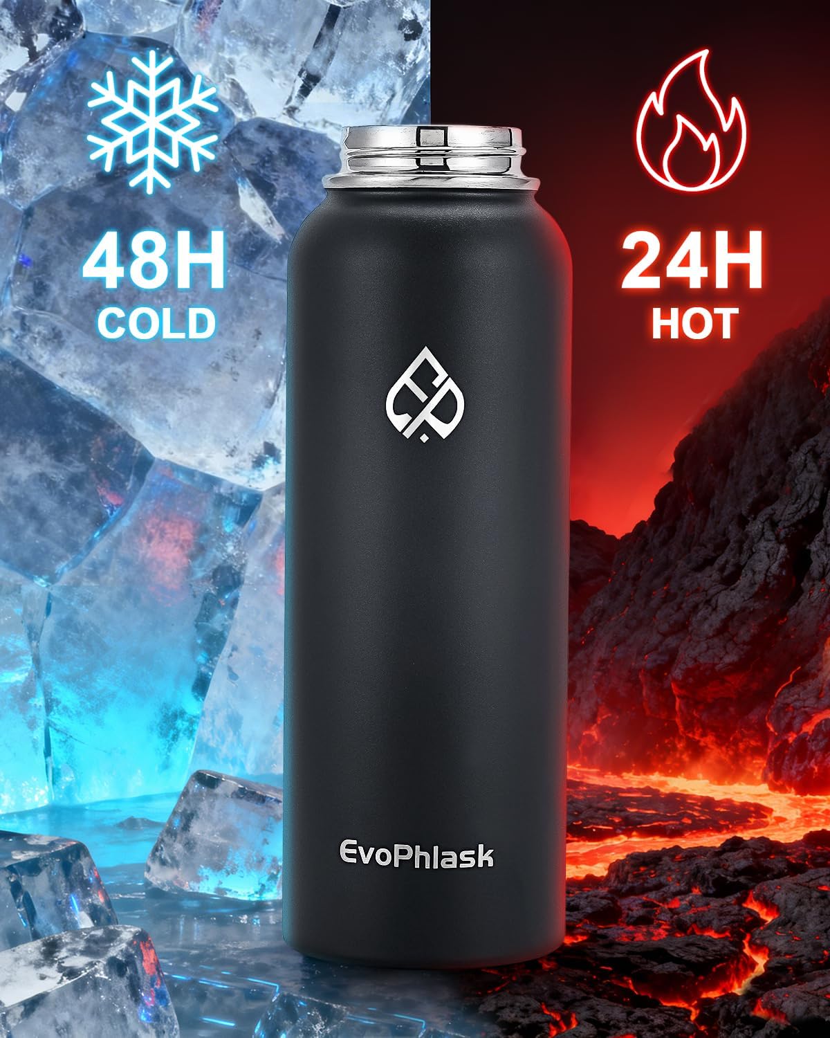 Insulated Water Bottle 40 oz, Vacuum Stainless Steel Water Bottle Keep Cold 48Hrs, Large Metal Water Jug for Travel, Sport, Gym, Hiking with Carrier Bag, Black