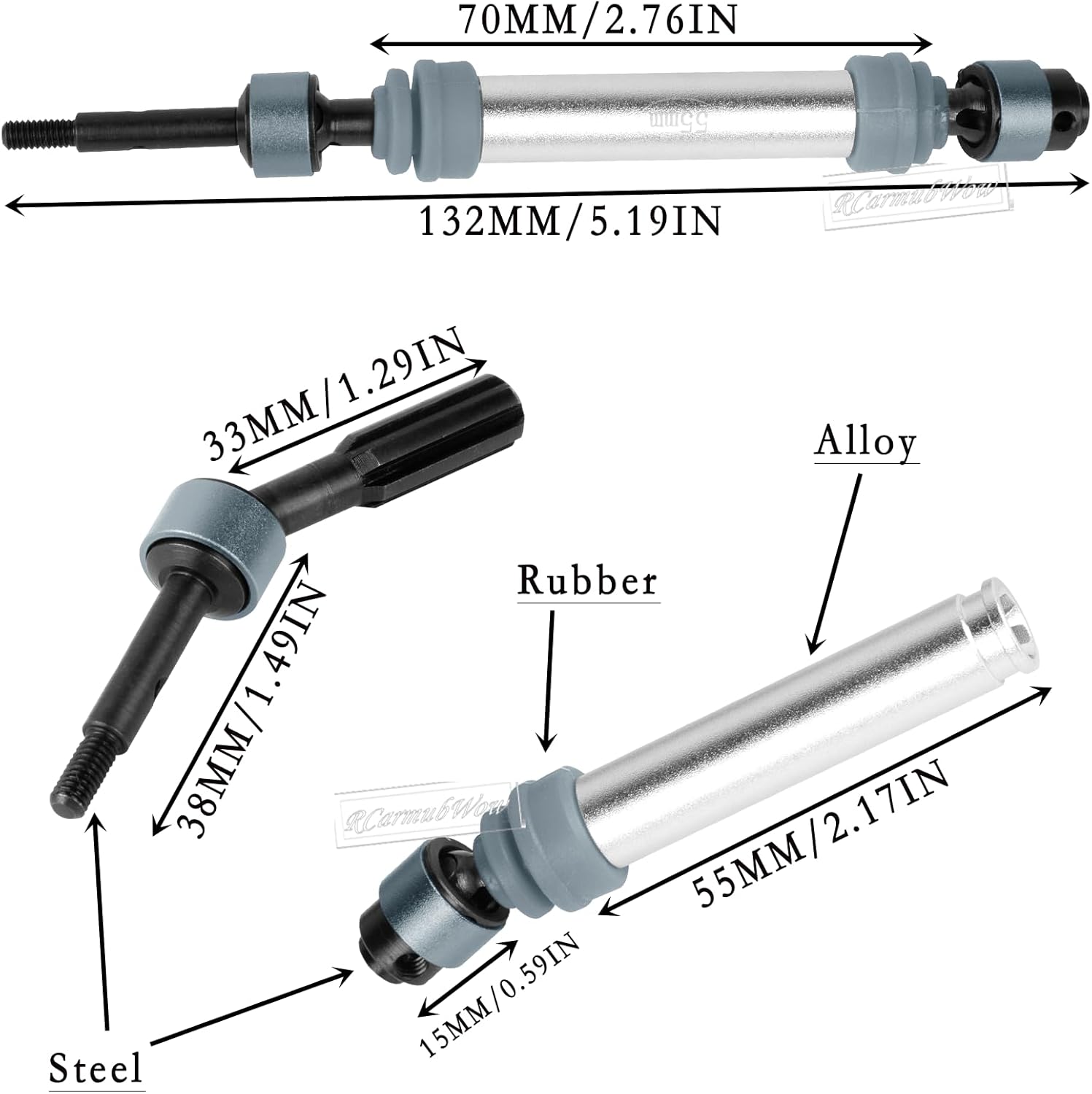 RC Axle Driveshafts Axle Upgrades Part for 1/10 Rustler 2WD(VXL),Stampede 2WD(VXL),#45 Steel Front & Rear Drive Shafts CVD,2PCS,Silver &Titanium (Not for Slash 2wd)