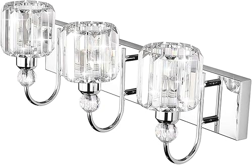 Miniatura 2 de Ralbay Modern LED Crystal Bathroom Vanity Lights 3-Lights Stainless Steel Crystal Vanity Lights Over Mirror Modern Crystal Bathroom Vanity Lighting
