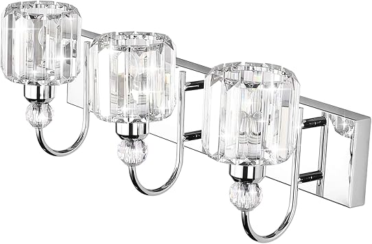 Ralbay Modern LED Crystal Bathroom Vanity Lights 3-Lights Stainless Steel Crystal Vanity Lights Over Mirror Modern Crystal Bathroom Vanity Lighting Fixtures