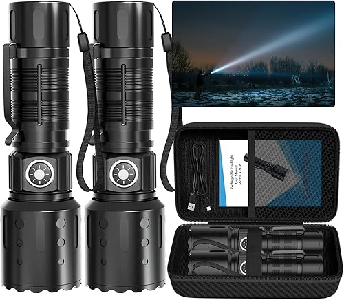 Linterna superbrillante y recargable  Luces de flash de alta potencia, función de memoria, 6 modos, IPX5 impermeable  Luz LED compacta para