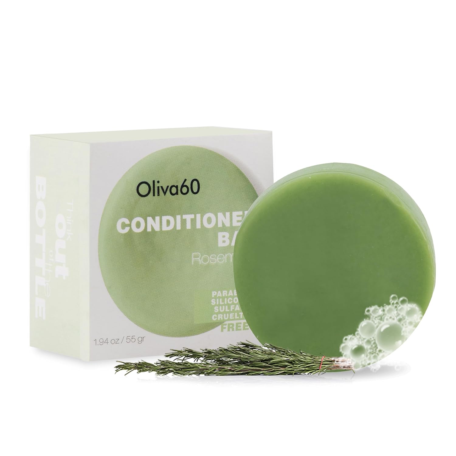 OLIVA Rosemary Conditioner Bar | Extra Moisturizing for Curly Hair