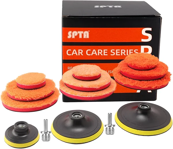 SPTA Microfiber Polishing Pads, 14pcs 3" 5" 6" Microfiber Buffing Pad Kits Removing Wax Buffer Pads Microfiber Cutting Disc Micro Fiber for DA/RO Car Polisher Polishing,Buffing,Waxing and Cleaning