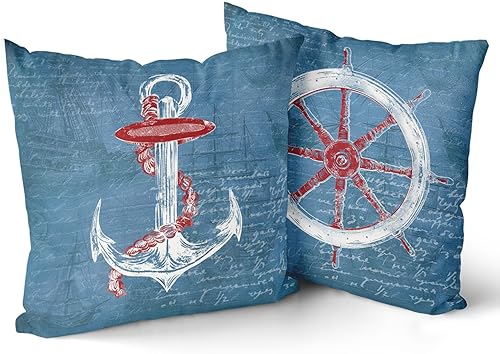 Juego de 2 fundas de almohada náuticas de color azul marino, juego de 2 fundas de cojín decorativas para exteriores, fundas de cojín decorativas