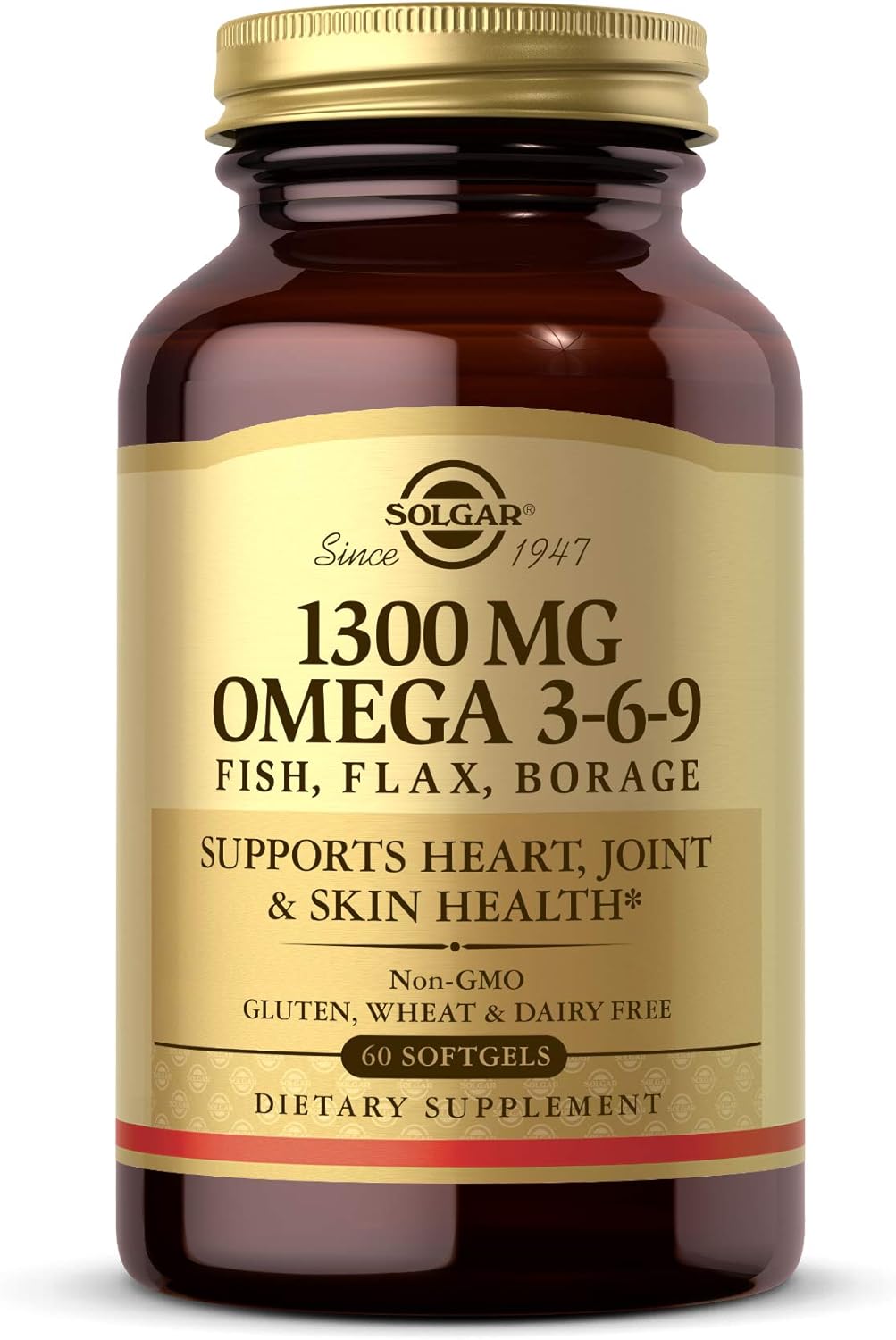 Solgar 1300 mg Omega 3-6-9, 60 Softgels - Fish Oil Supplement - Support for Heart, Joint & Skin Health - Includes Flaxseed & Borage - Contains EPA & DHA - Omega 3 Fatty Acids - 20 Servings : Health & Household