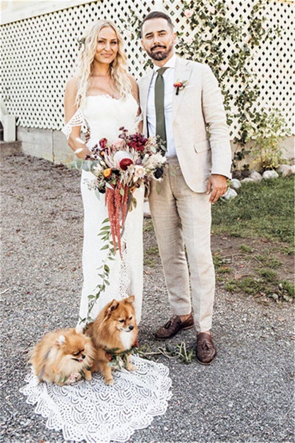 Men's Linen Suit 2 Piece Causal Slim Fit Groomsmen Suits Wedding Summer Beach Blazer Pants Set