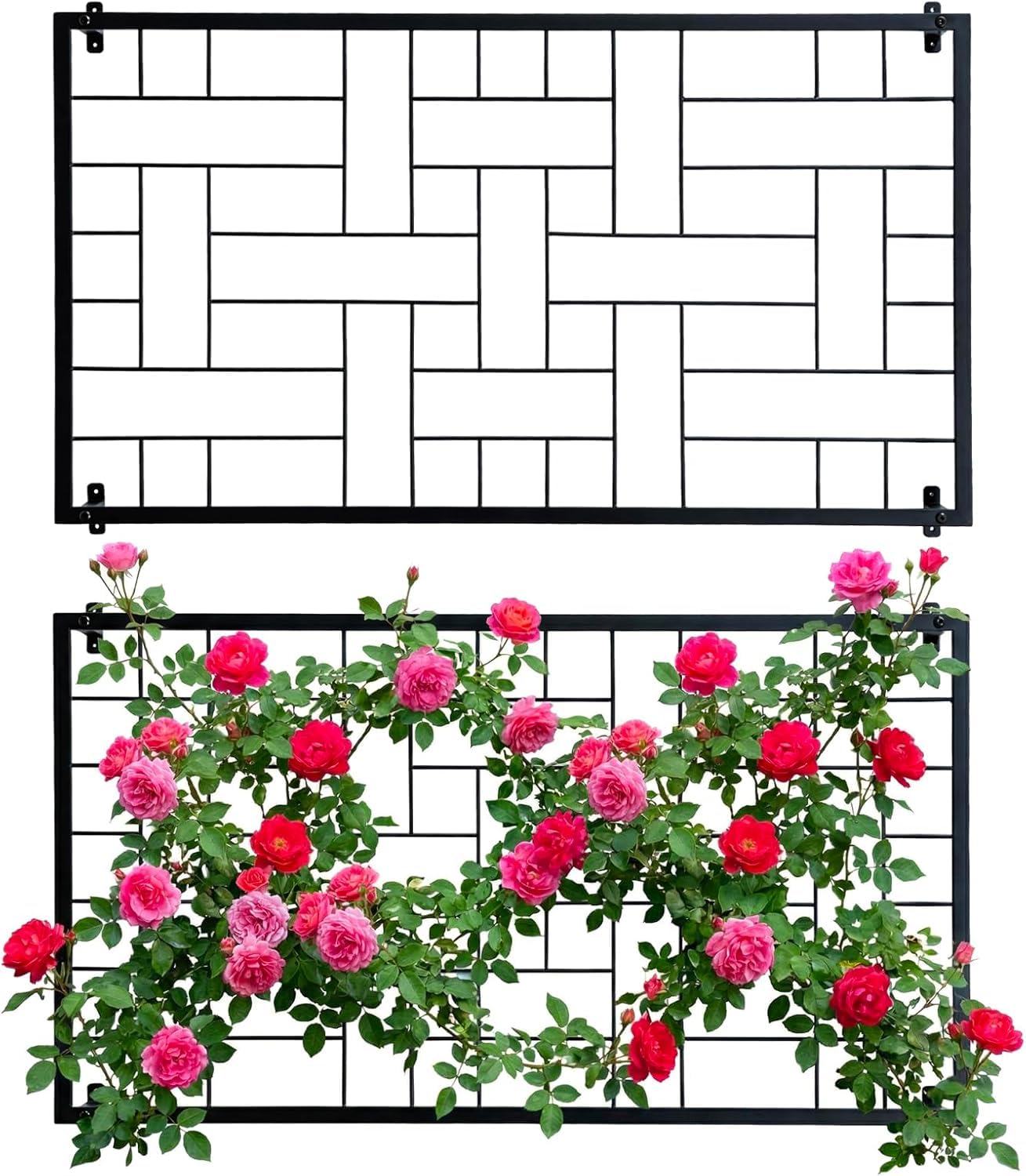 58199 Set of 2 Large 3-Foot Matte Black Metal Wire Garden Trellises – Wall-Mounted Geometric Lattice Supports for Climbing Plants and Vines - Black-image-49