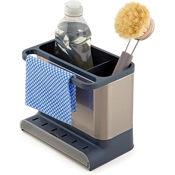 simplywire Sink Caddy - Sink Organizer - Removable Catch Tray - Non-Slip - Gray and Stainless Steel