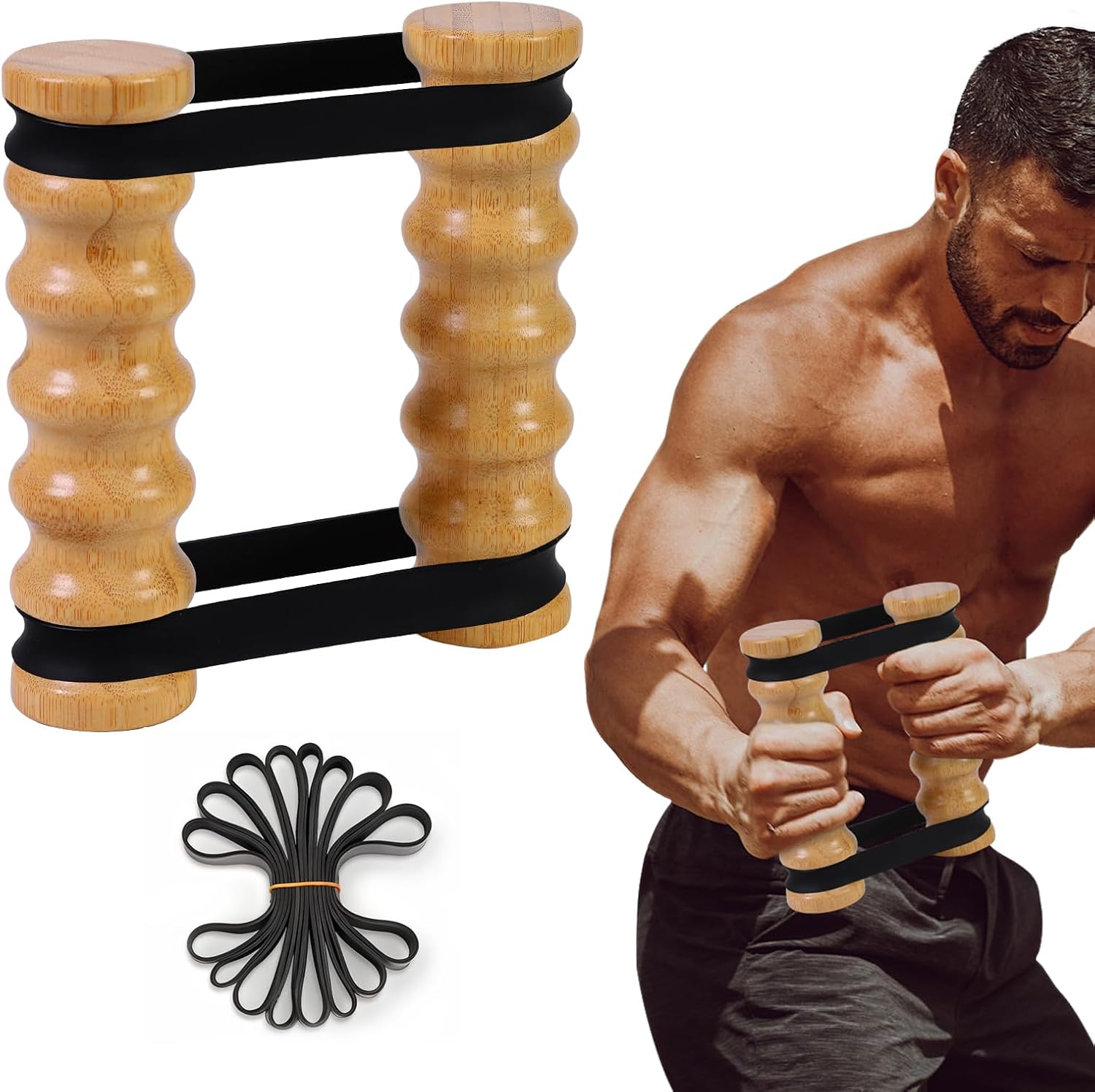 Rip Stick Upper Body Workout Equipment, 8PCS Adjustable Resistance Bands with Wooden Handles, Training Home Gym，Portable Exercise Equipment