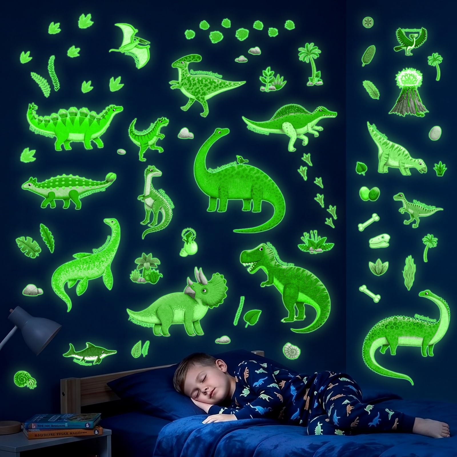 Decowall Boys Glow Dino A Glow In The Dark Dinosaur Wall Stickers – Dino Wall Decals For Kids Bedroom, Nursery Playroom Decor (Gds4-8087)