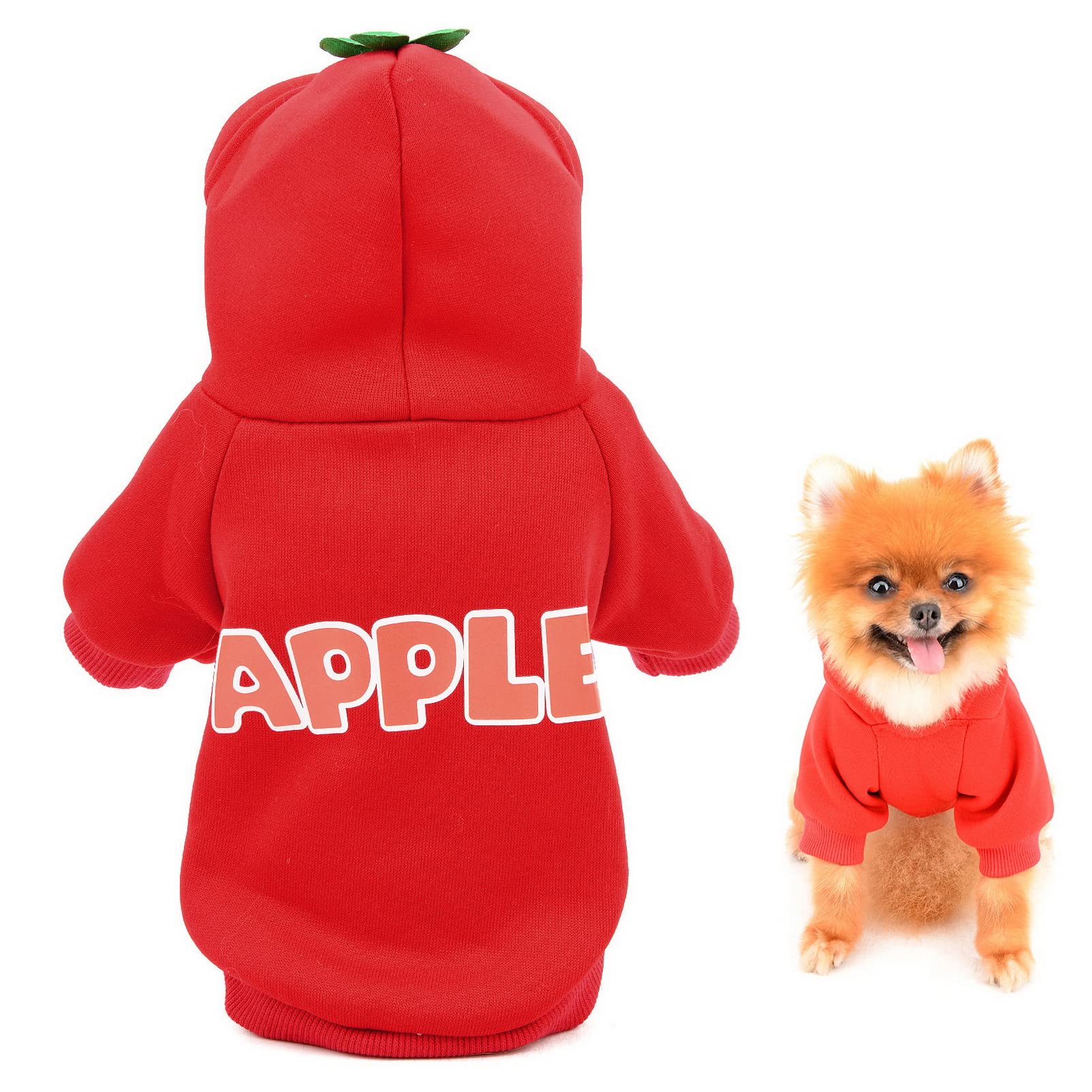 SMALLLEE_LUCKY_STORE Fruit Fleece Hoodie for Small Dogs, Red, L