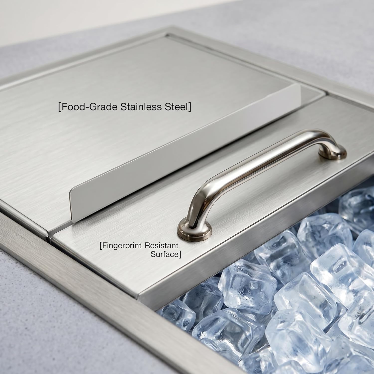 Drop in Ice Chest, 18"L x 12"W x 15"H Stainless Steel Ice Cooler, Commercial Ice Bin with Smooth Sliding Cover, 55 Qt Drop in Cooler Included Drain-Pipe & Plug for Outdoor Kitchen & Bar, Wine & Beer