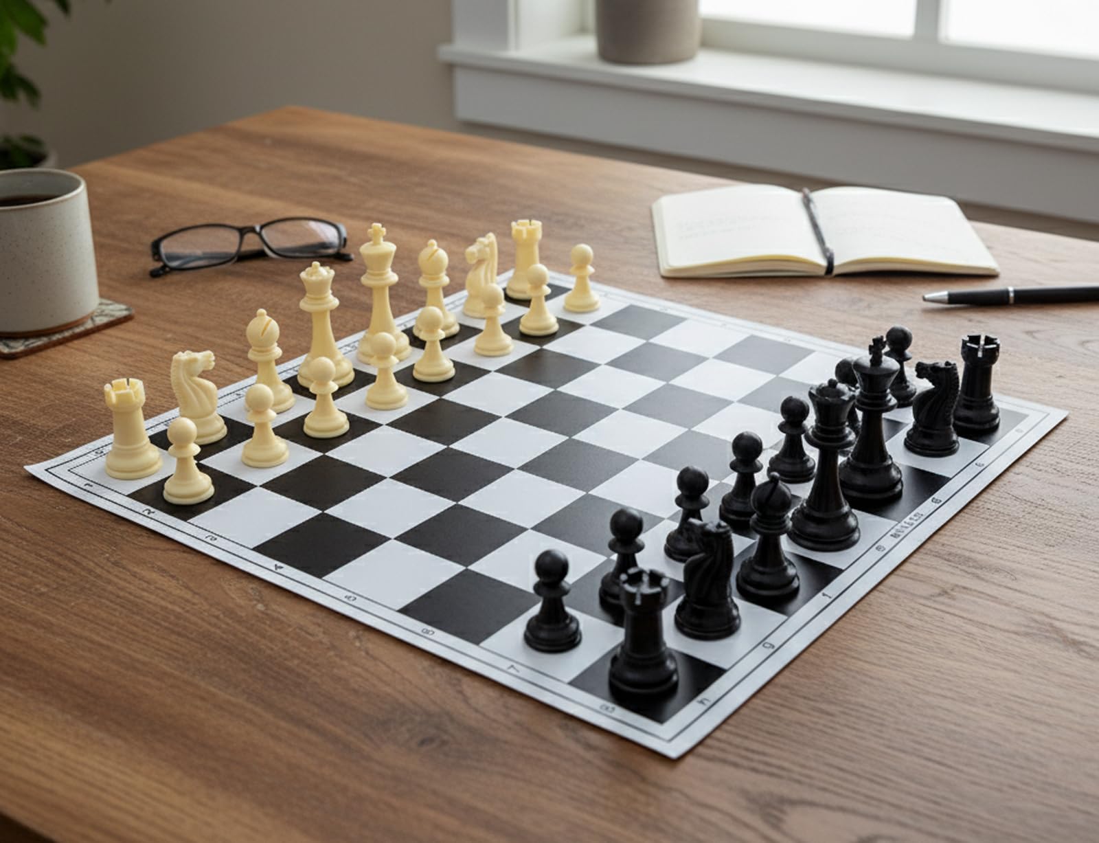 StonKraft 17'' x 17'' Tournament Chess Vinyl Foldable Chess Game with Solid Plastic Pieces (with Extra Queen) - Ideal for Professional Chess Players (Black)