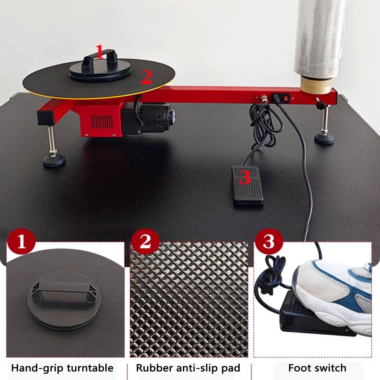 Desbobinador manual para film estirable, Dispensador de film estirable | Máquina Empacadora con Dispensador De Película Estirable, Plato giratorio de 40 cm de diámetro.