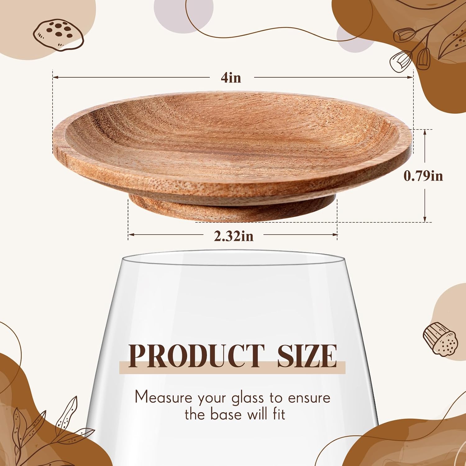 Mumufy 8 Pcs 4" Acacia Wood Wine Glass Charcuterie Topper Wine Glass Covers to Keep Bugs out Mini Charcuterie Board for Housewarming Gifts Cheese Parties Family Gatherings Bars Restaurants