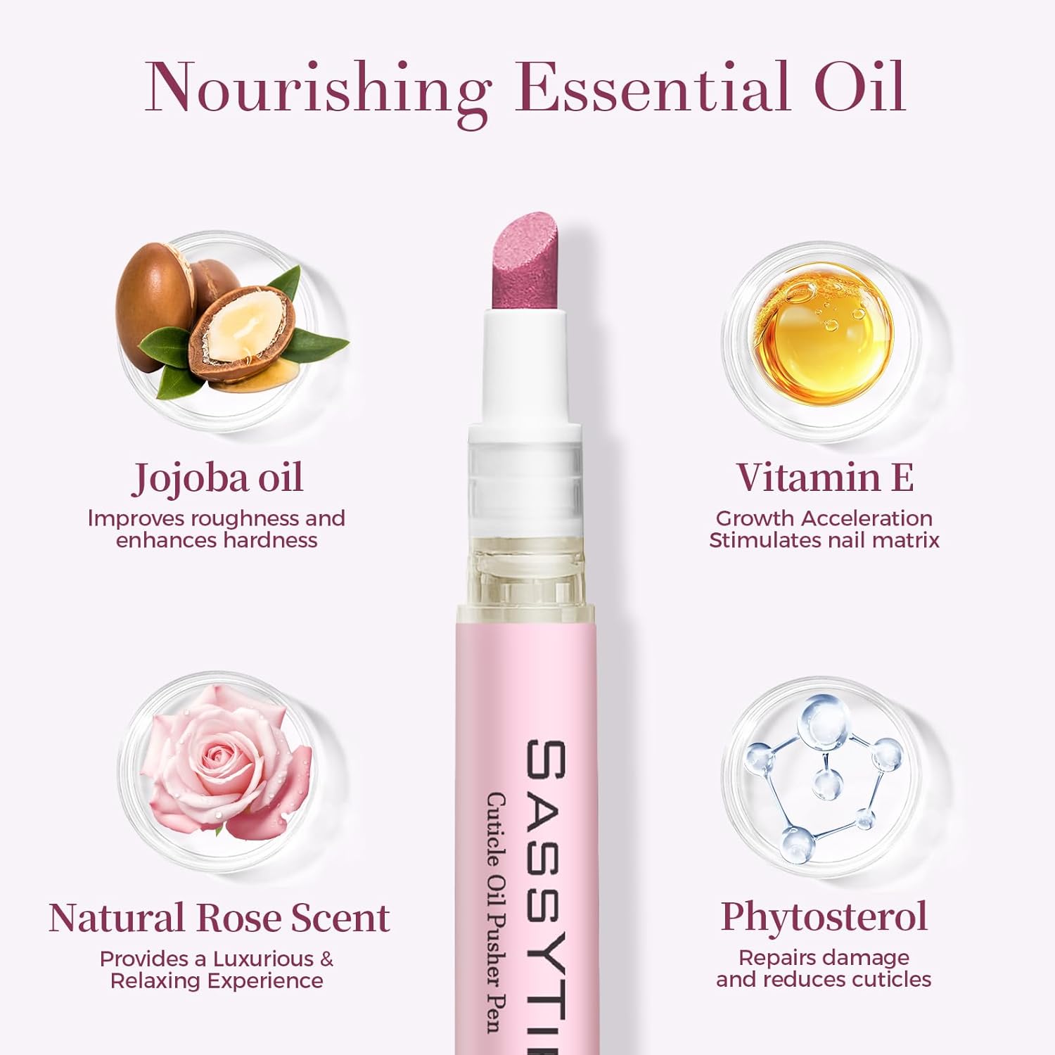 Ceramic Cuticle Pusher & Oil Pen, 2ml Rose/Lavender/Fragrance Free Scented Nail Care Pen, Gentle Cuticle Remover for Dry & Damaged Nails, Moisturize Strengthen Brighten (Pink)